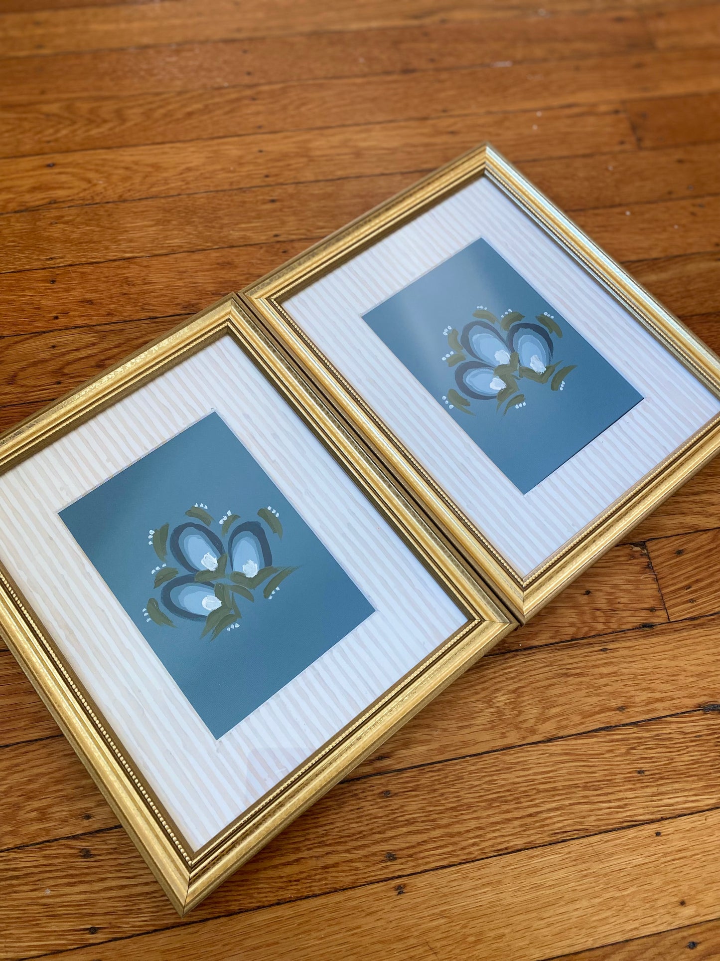 8x10 Buds - Triple - Skyline Blue with Handpainted Mat