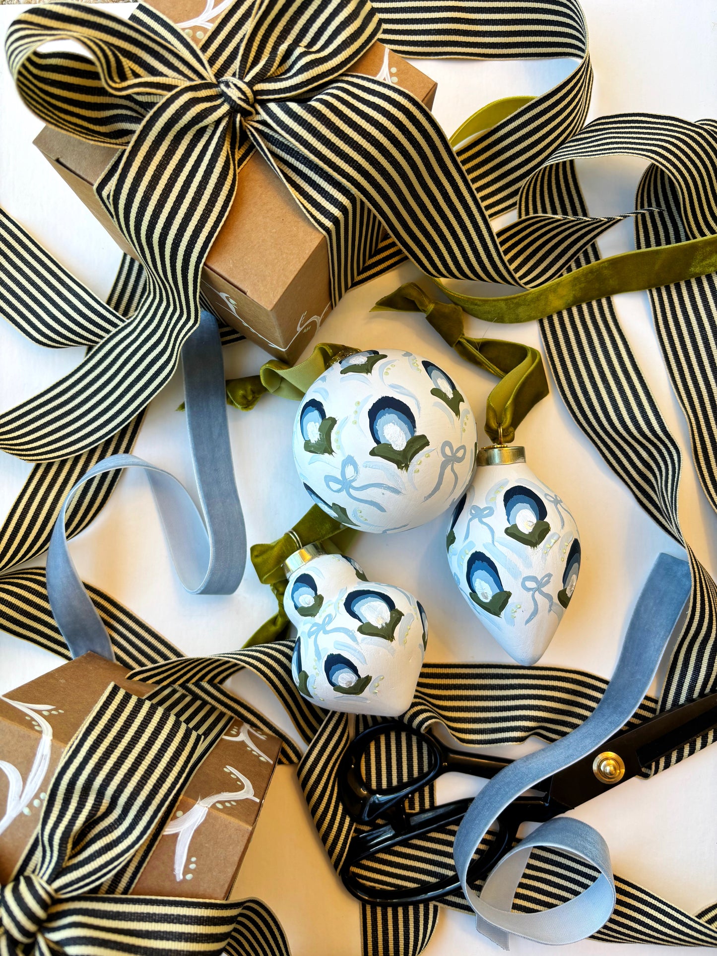 Ornament (Pear) - Blue Buds & Bows