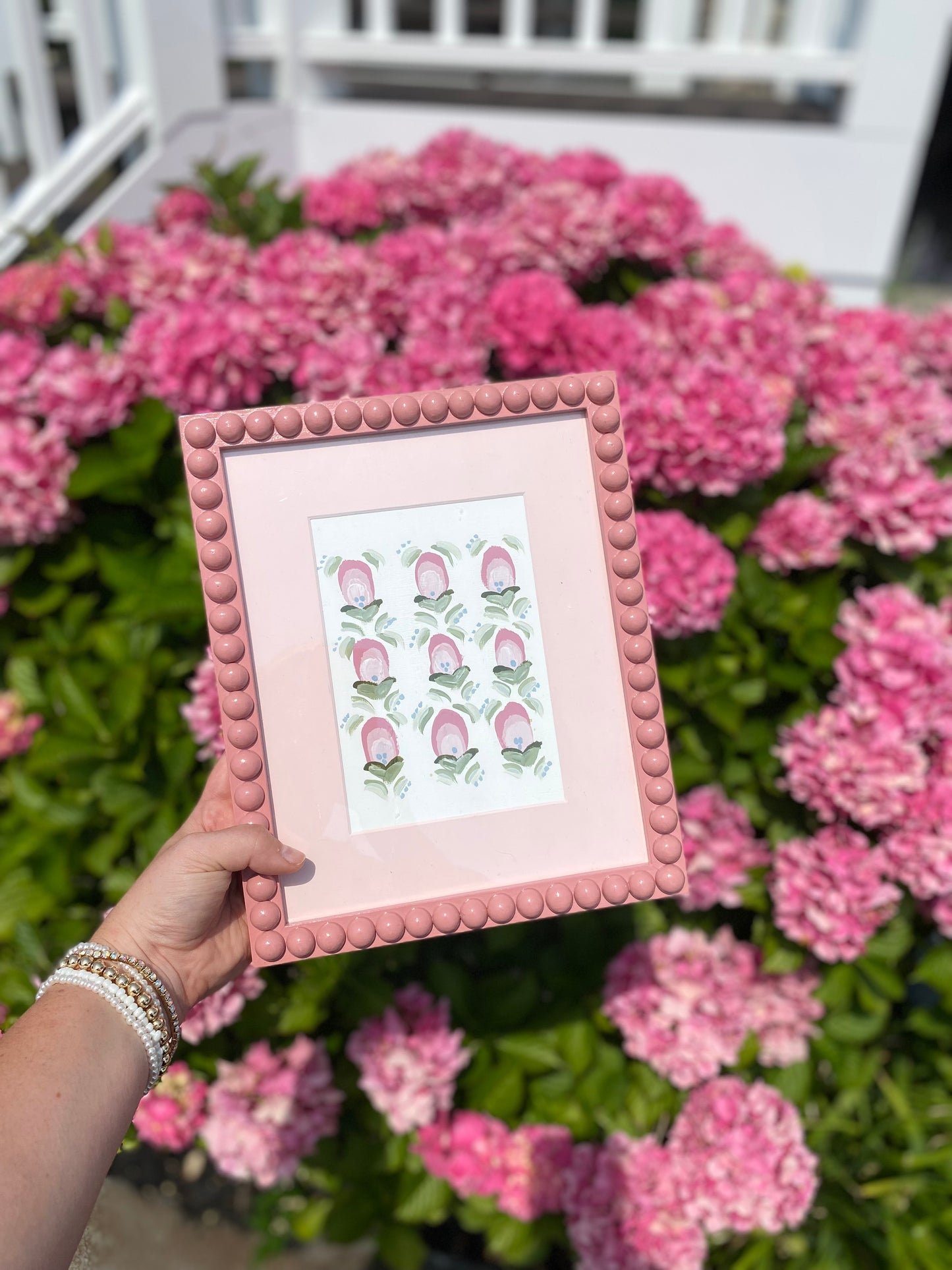 Artwork Bobbin Frame Custom Handmade Pink Nursery Buds Painting
