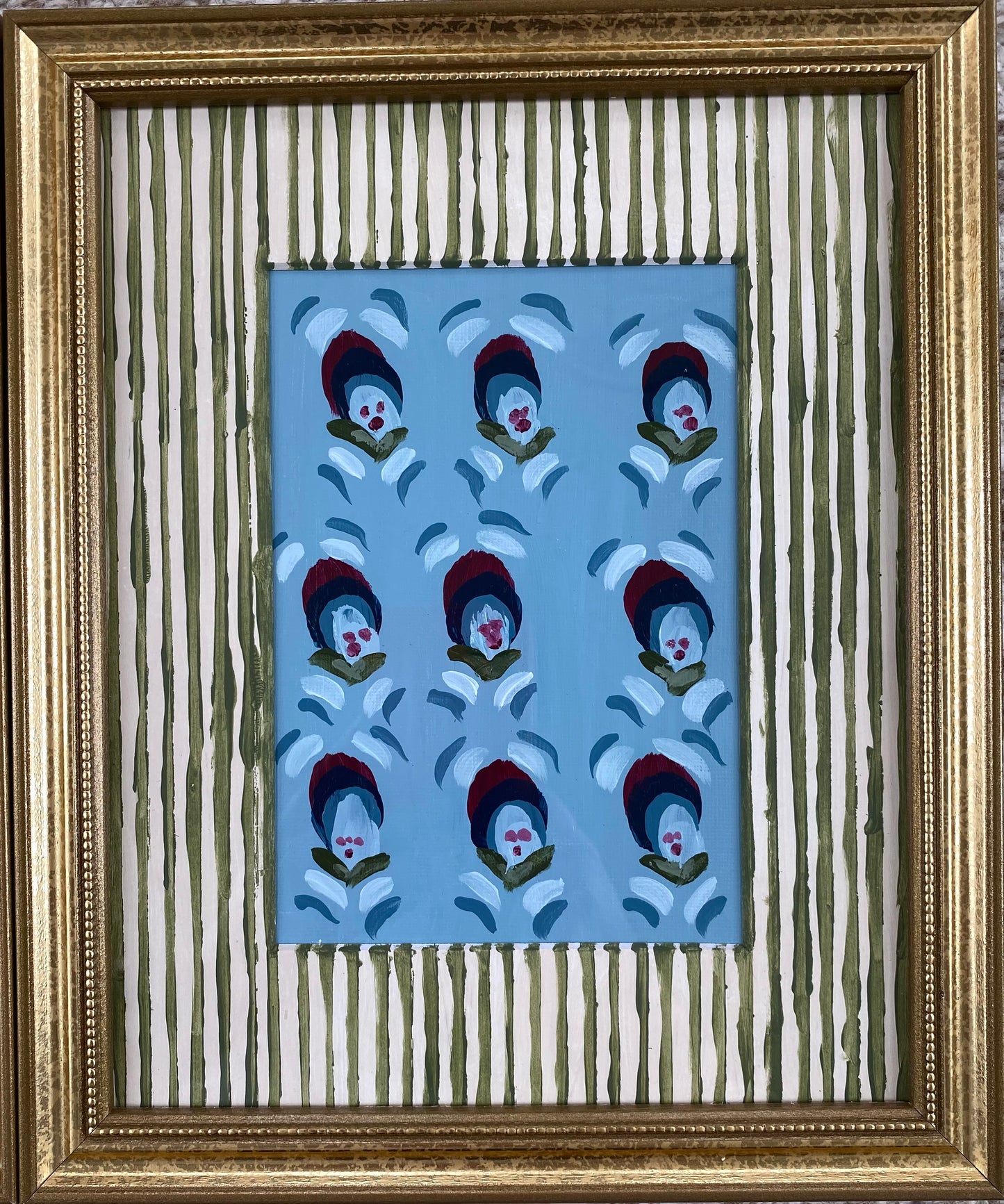 8x10 Buds - Medium Blue with Handpainted Mat