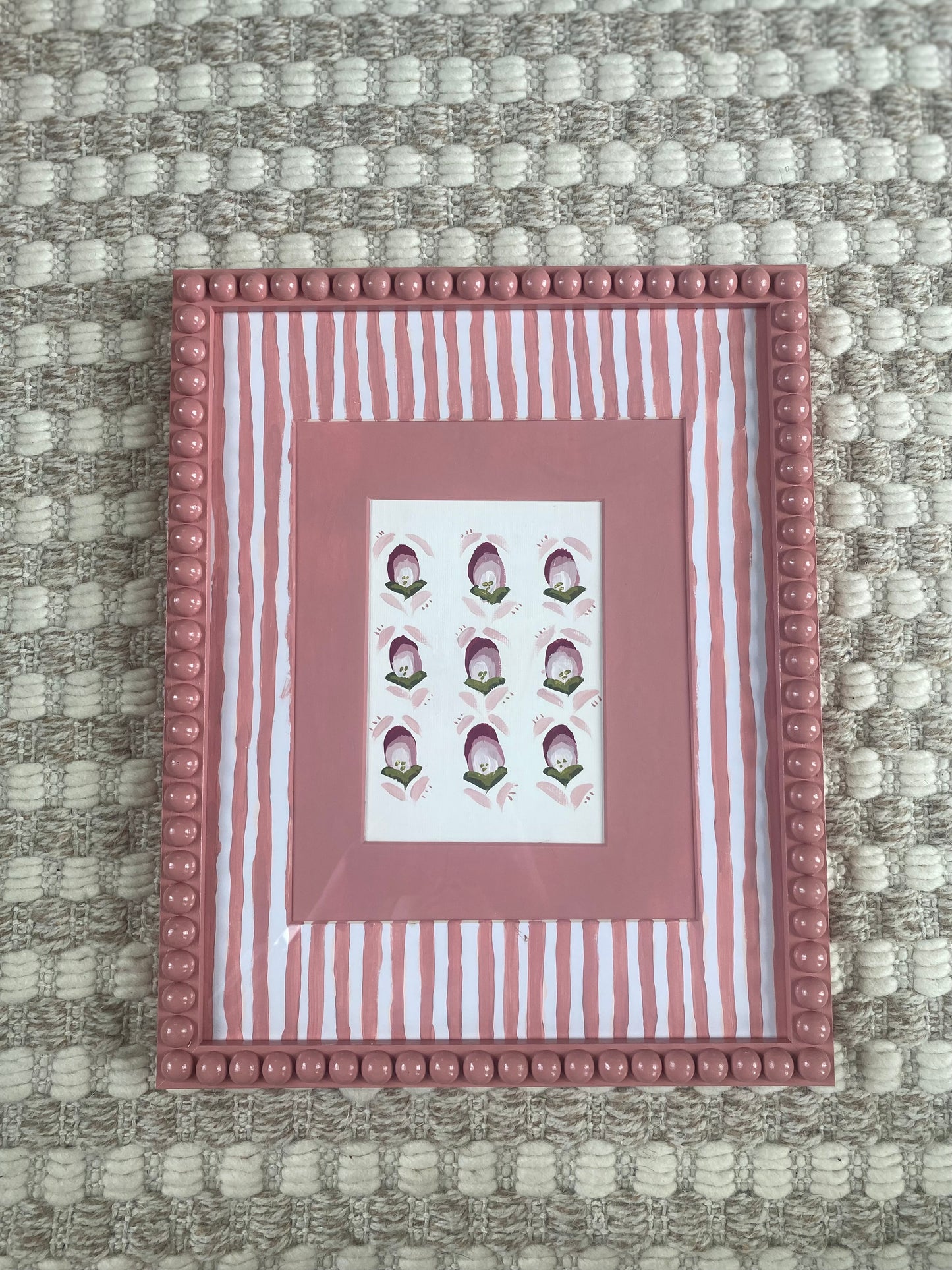 Bobbin Frame Custom Handmade Pink Nursery Buds Painting