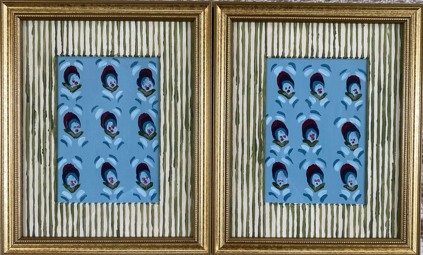 8x10 Buds - Medium Blue with Handpainted Mat