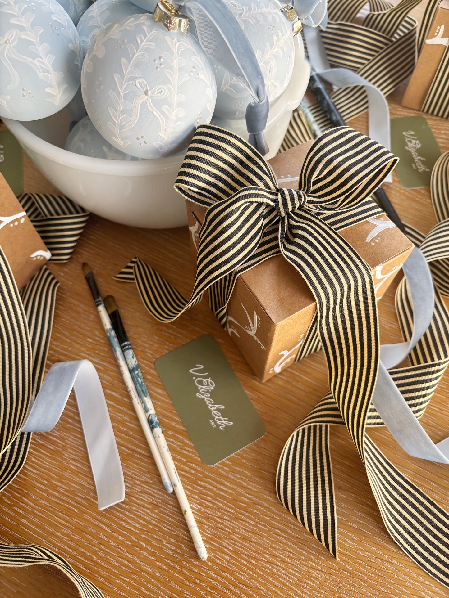 Ornament - White with Blue Vines