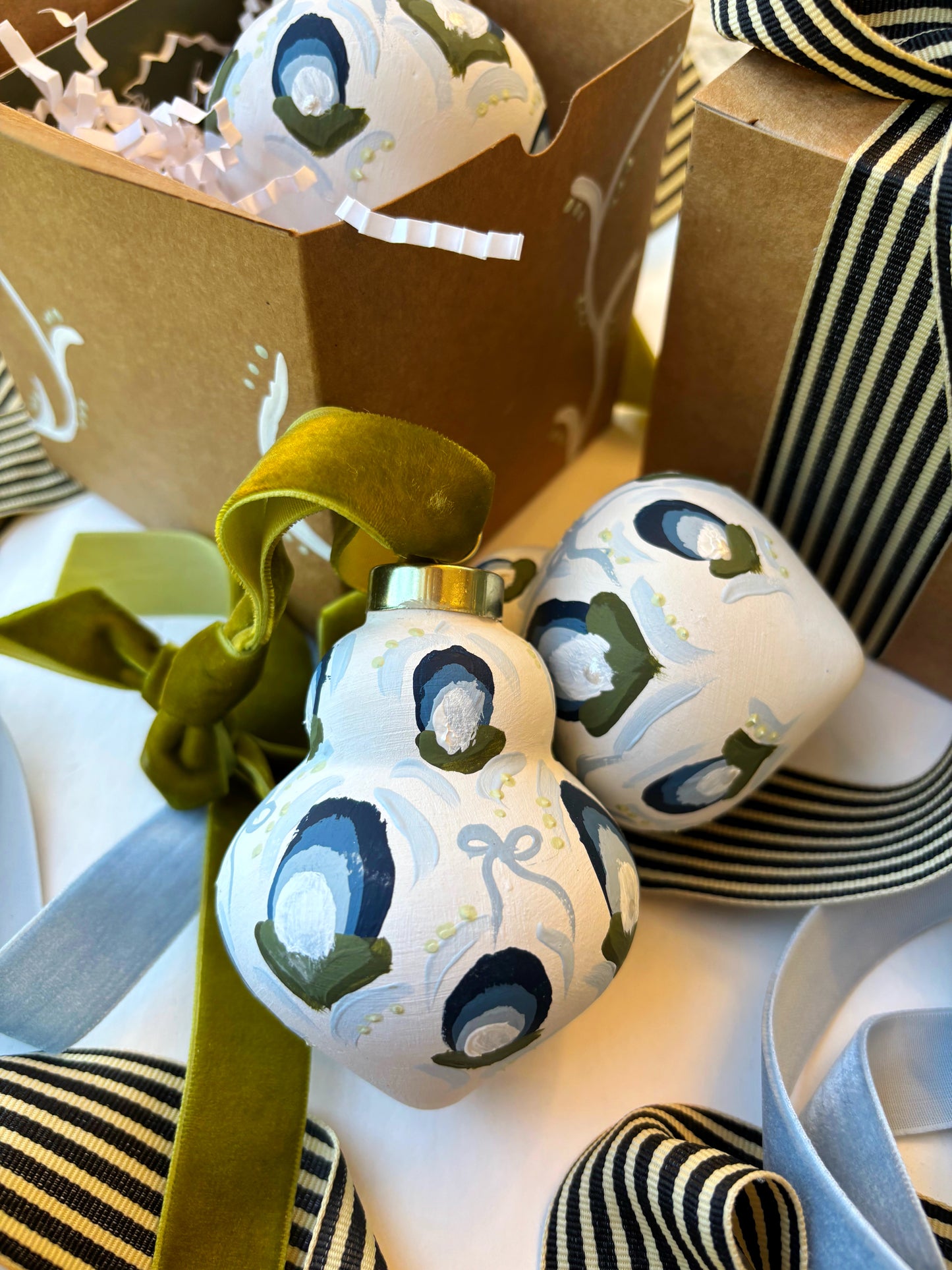 Ornament (Pear) - Blue Buds & Bows