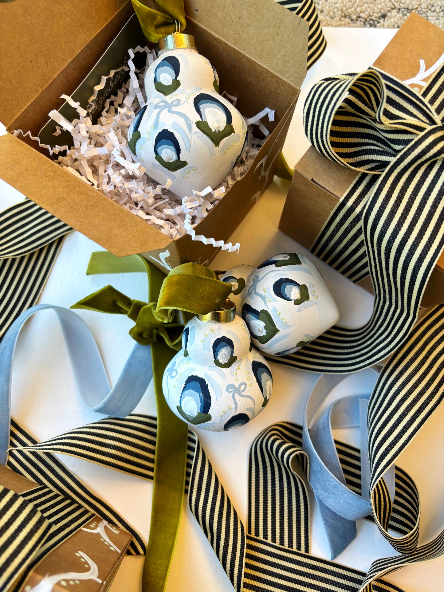 Ornament (Pear) - Blue Buds & Bows