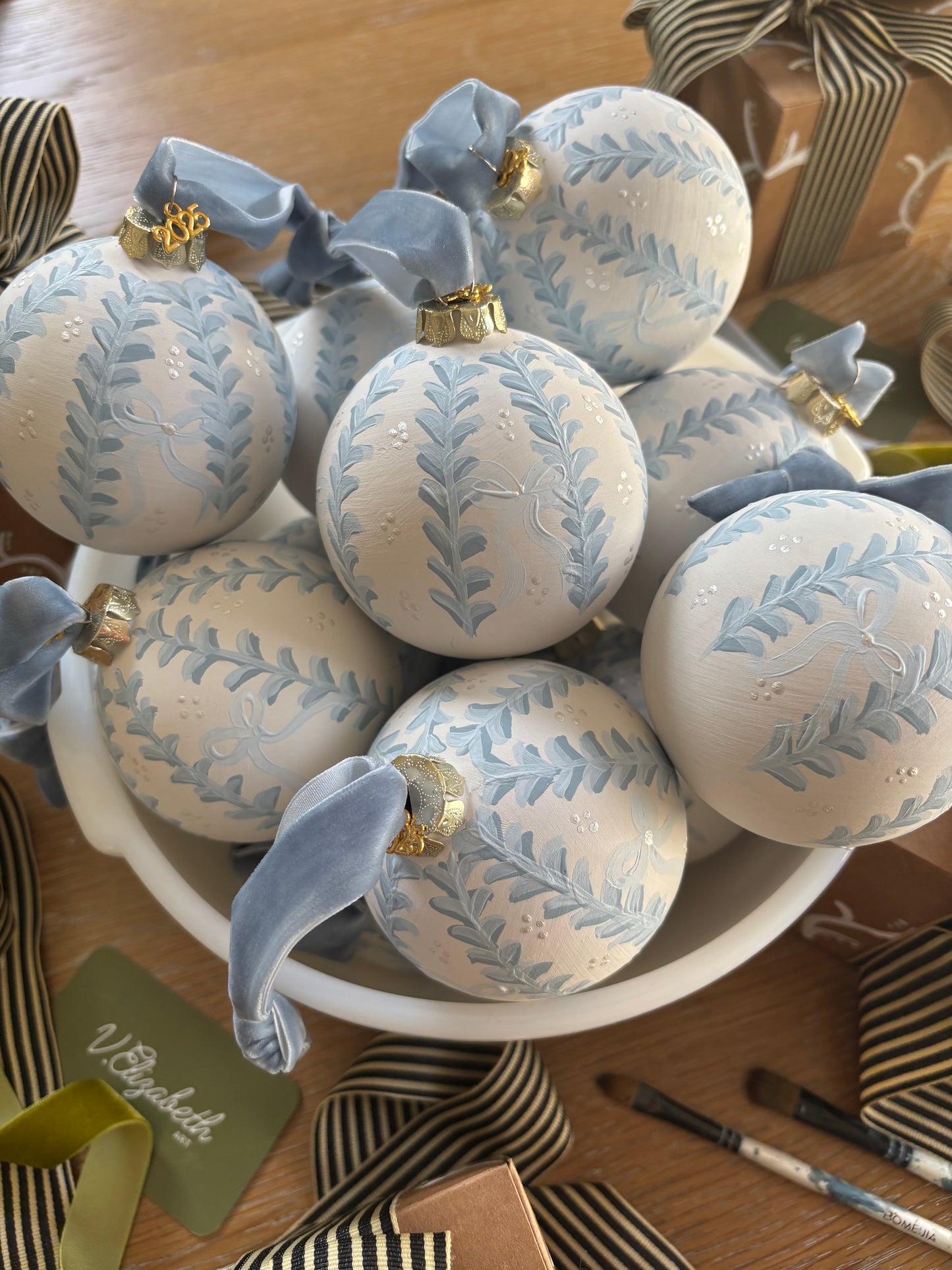 Ornament - White with Blue Vines