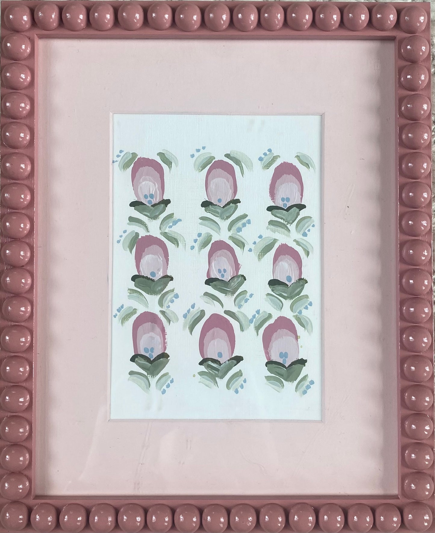 Artwork Bobbin Frame Custom Handmade Pink Nursery Buds Painting 