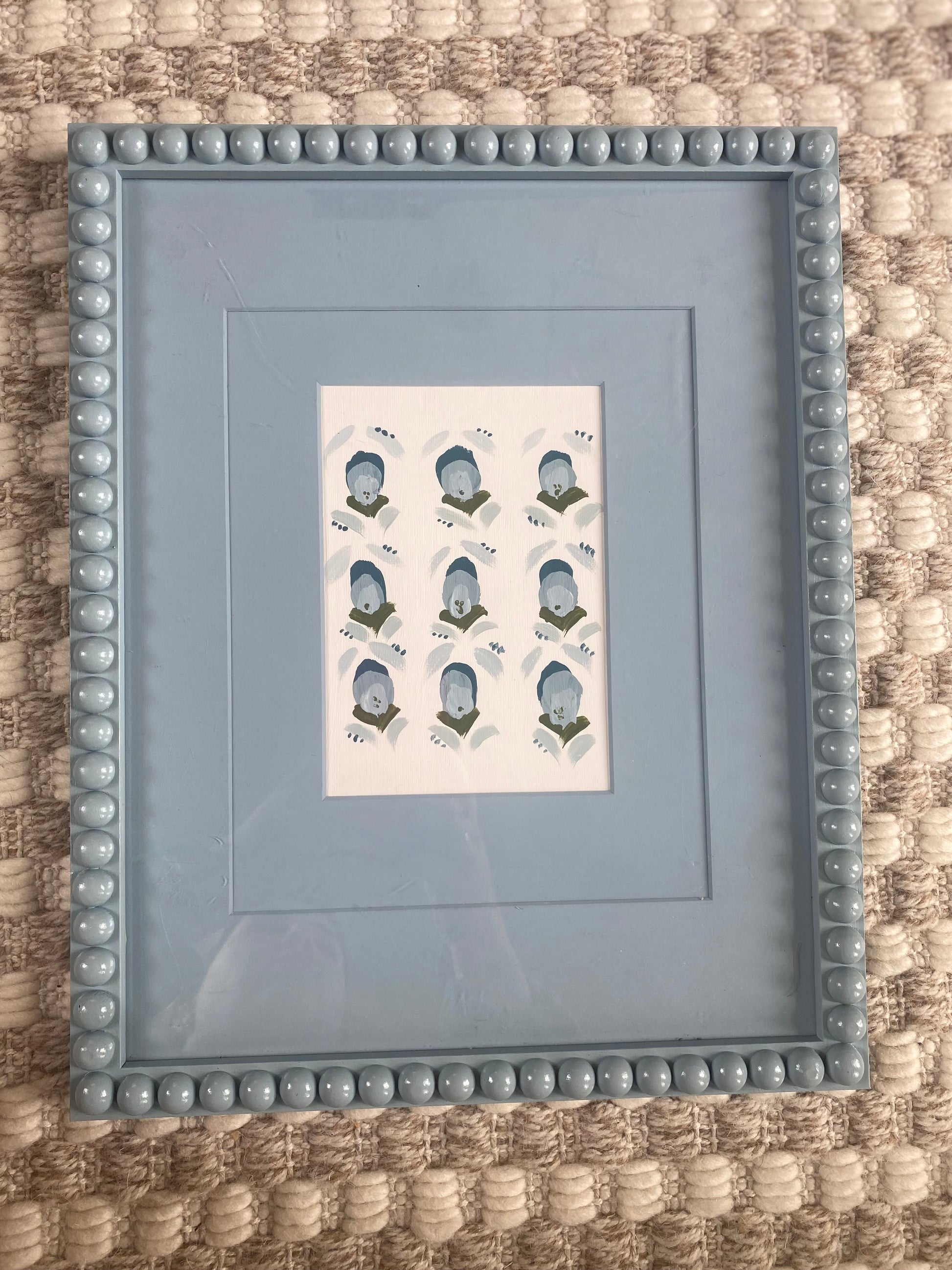 Artwork Bobbin Frame Custom Handmade Pink Blue Green Nursery Buds Bows Painting