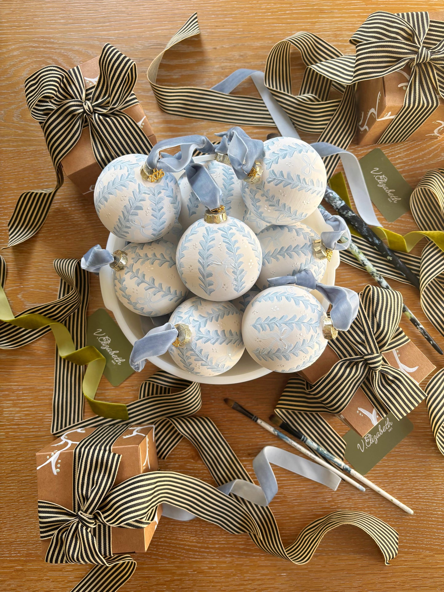 Ornament - White with Blue Vines
