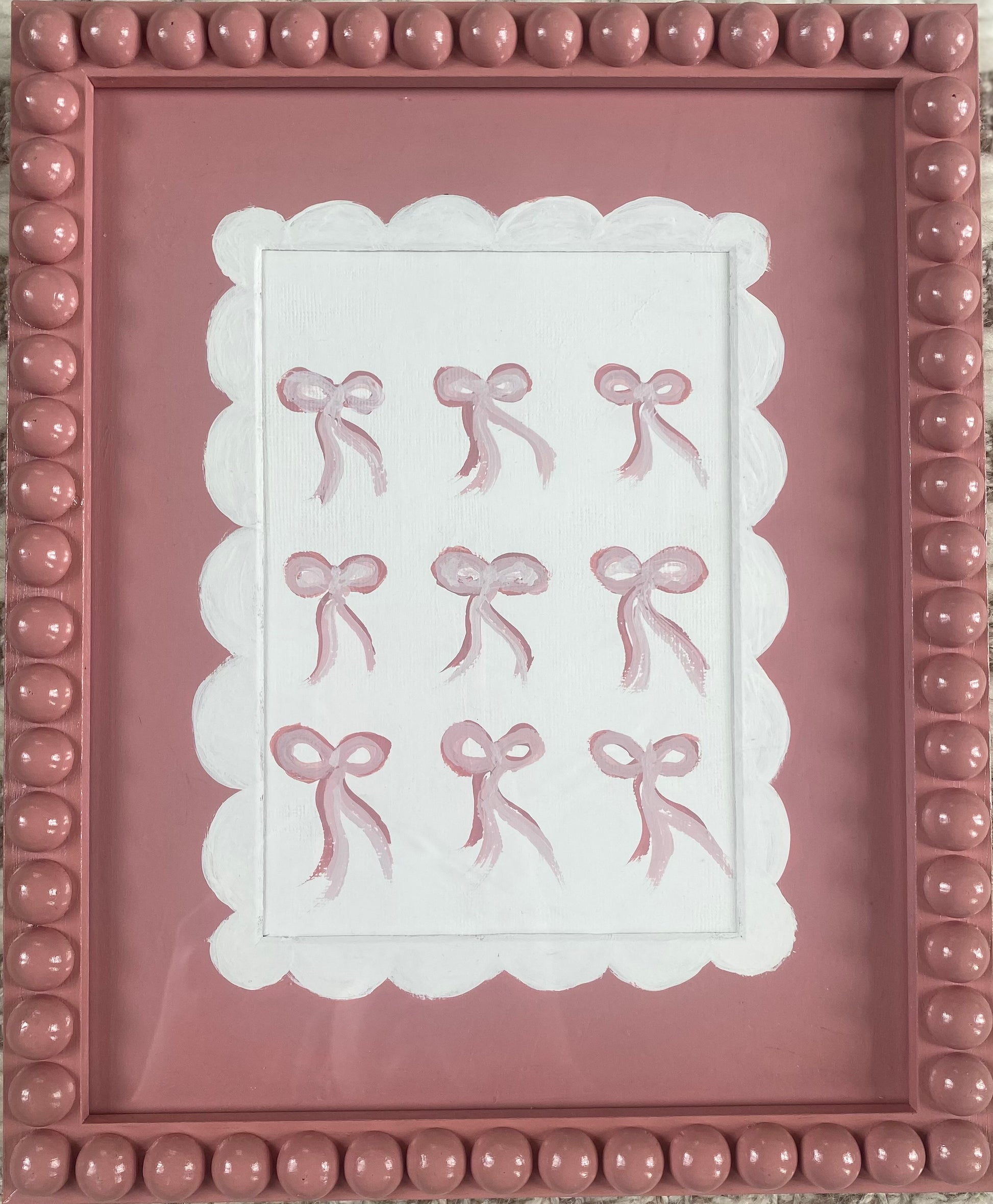 Artwork Bobbin Frame Custom Handmade Pink Nursery Buds Painting 