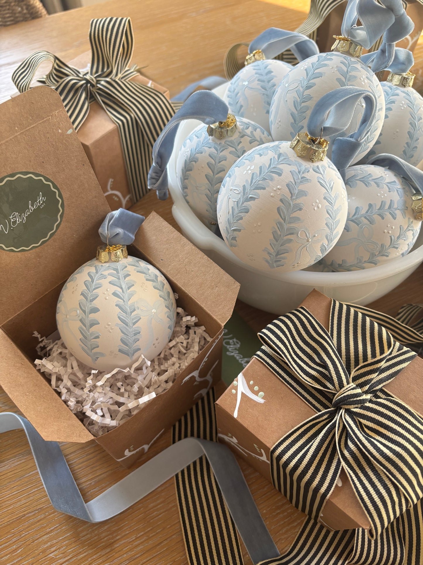 Ornament - White with Blue Vines