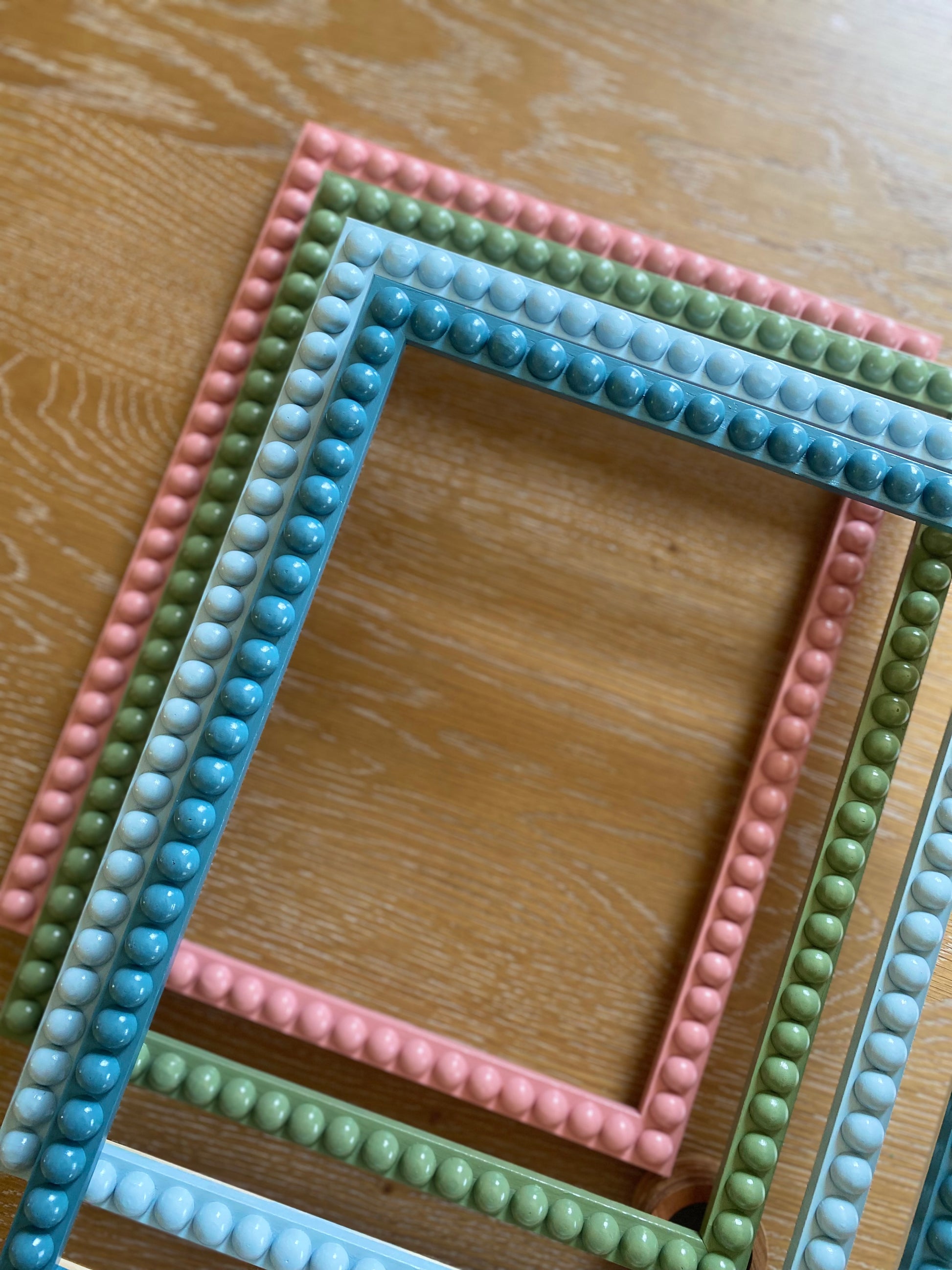 Made to Order Bobbin Frame Custom Handpainted Pink Blue Green White Nursery Buds Painting Stripes Scallops