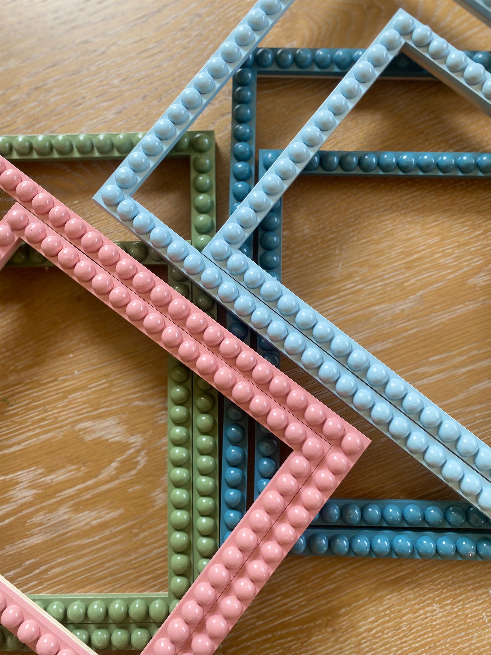 Made to Order Bobbin Frame Custom Handpainted Pink Blue Green White Nursery Buds Painting Stripes Scallops