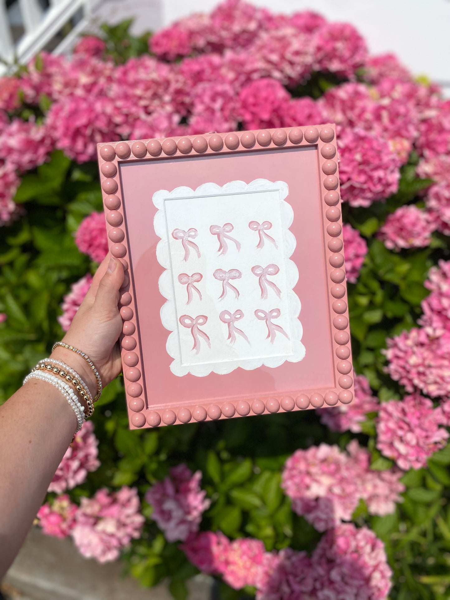 Bobbin Frame Custom Handmade Pink Nursery Buds Painting