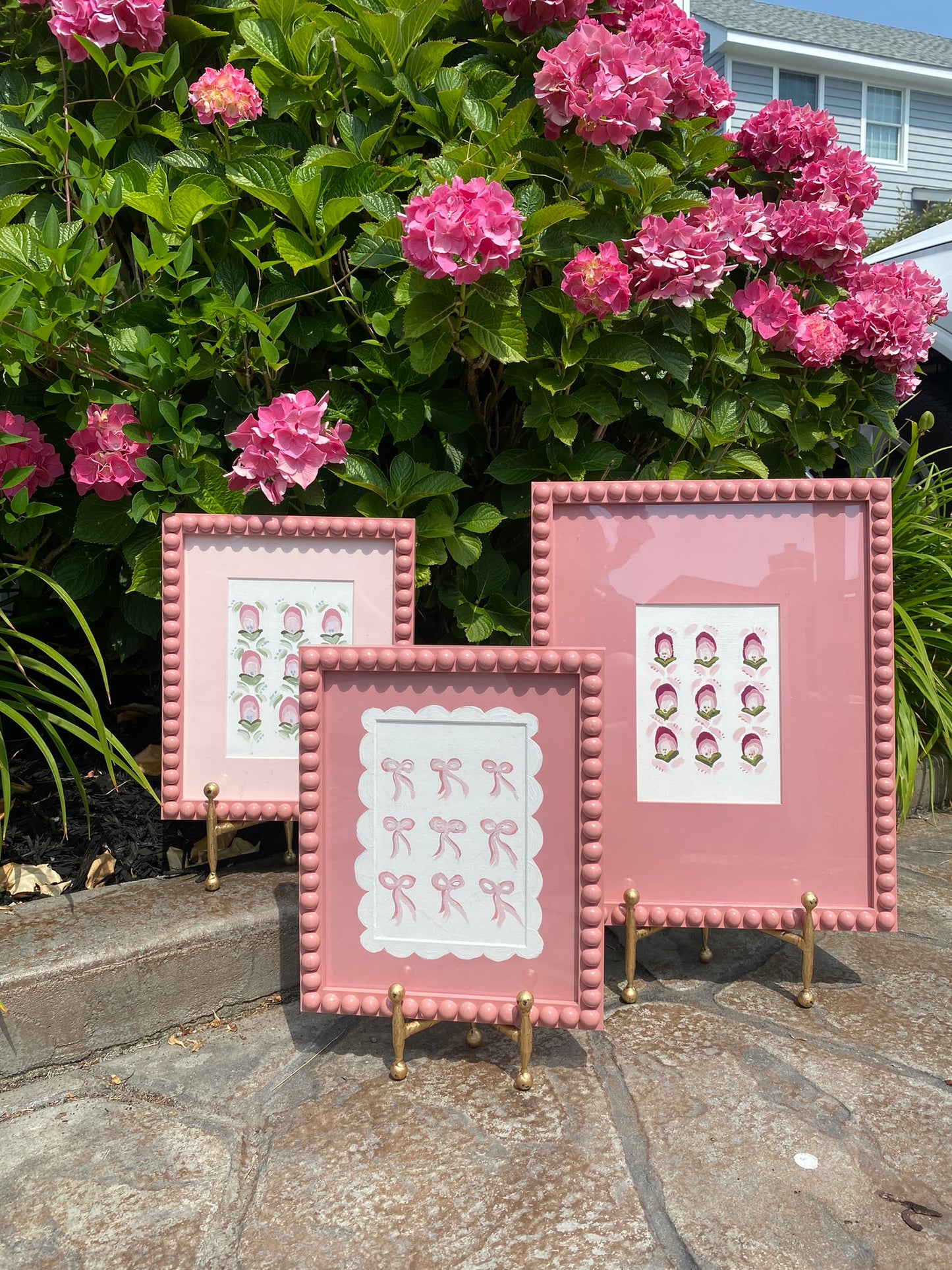 Bobbin Frame Custom Handmade Pink Nursery Buds Painting