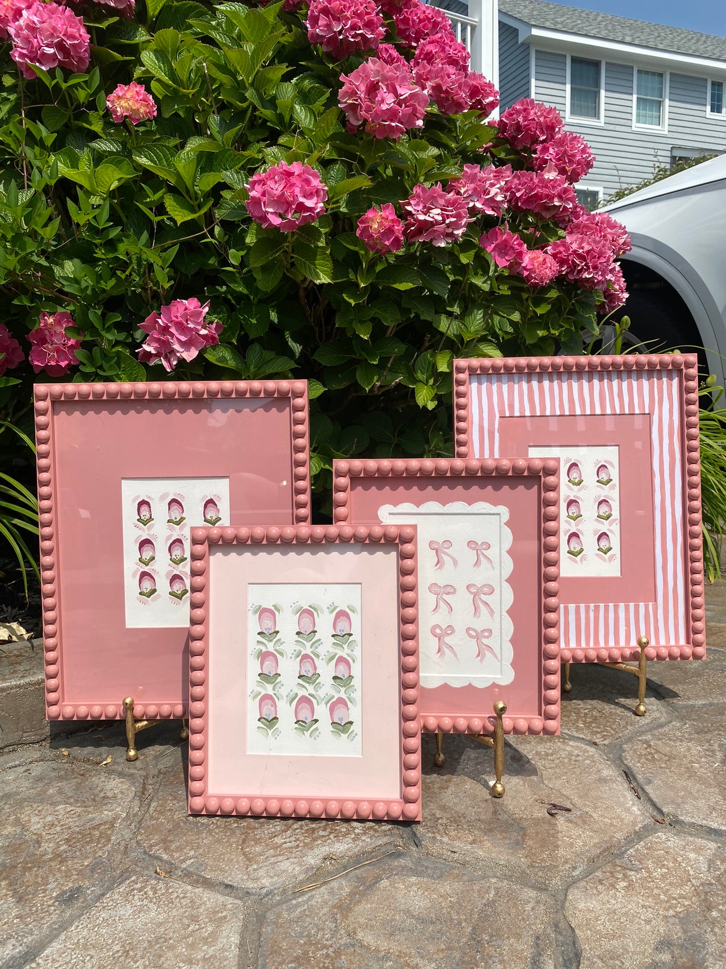 Bobbin Frame Custom Handmade Pink Nursery Buds Painting