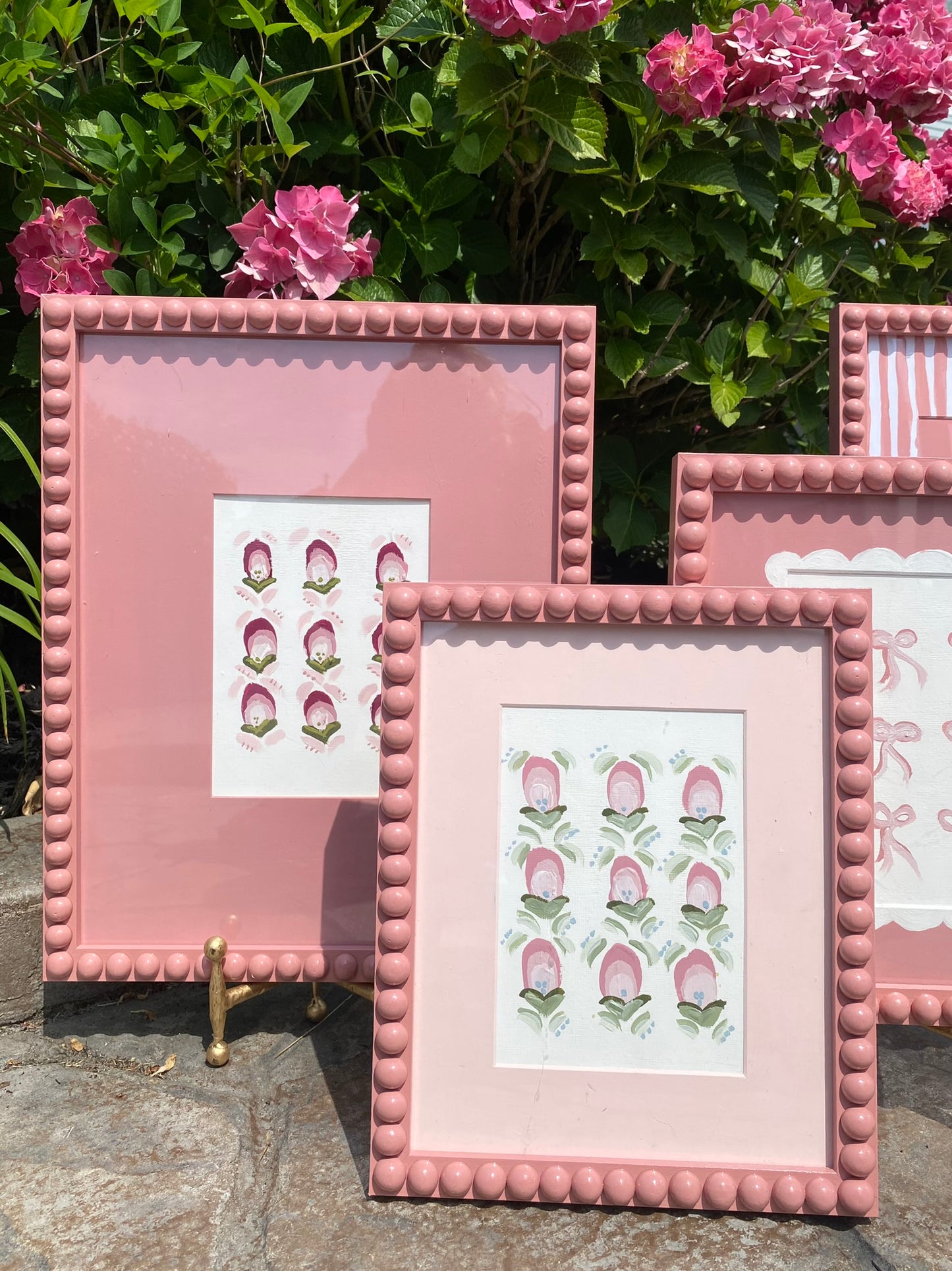 Artwork Bobbin Frame Custom Handmade Pink Nursery Buds Painting