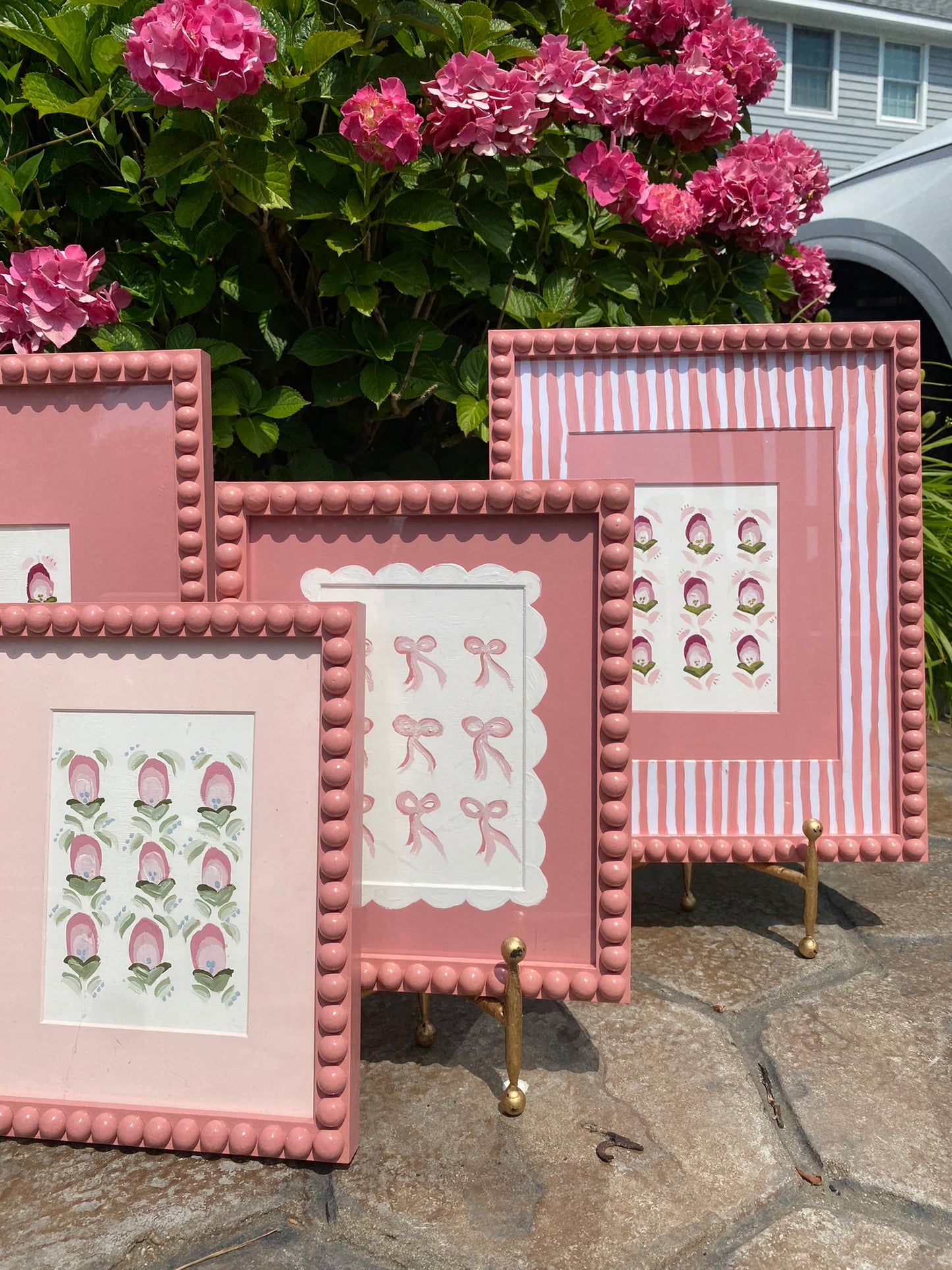 Bobbin Frame Custom Handmade Pink Nursery Buds Painting